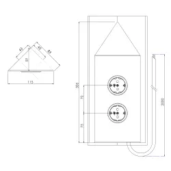Zuile de energia com 2 tomadas com terra de proteção, canto em aço inoxidável 1208953220