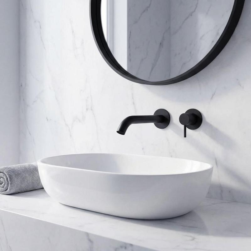Misturador de lavatório embutido SB Round preto fosco - 102mm