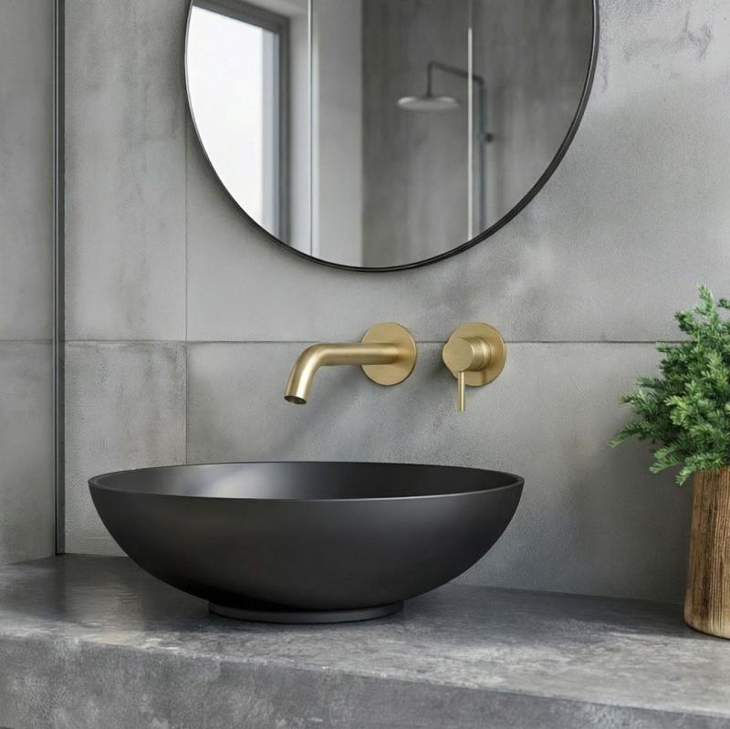 SB Round misturador de lavatório embutido em latão escovado PVD 162mm