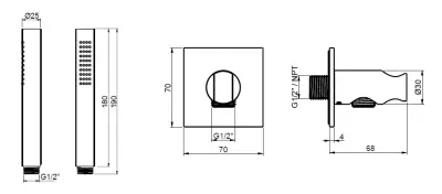 SB 316 Conjunto de ducha de mão quadrada com mangueira e gancho de parede em aço inoxidável