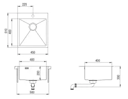 Ausmann Weser RVS pia dourada PVD Gold 45x51 com furo para torneira, instalação embutida, semi-embutida e de sobrepor 080891