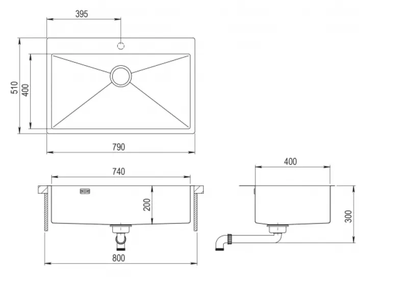 Ausmann Weser large stainless steel sink, anthracite color PVD Gun Metal 79x51 with tap hole, undermount, flush mount, and surface mount 067137