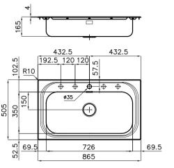 Foster 900 Grande Pia de Aço Inoxidável 86,5 x 50,5 cm com Furo para Torneira Montagem 1208953748