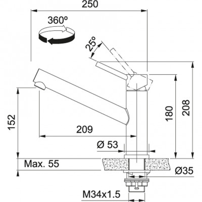 Franke Orbit torneira de cozinha de aço inoxidável maciço com bica giratória inox 115.0569.290