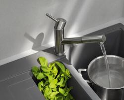 Franke Orbit maciço em aço inoxidável torneira de cozinha baixa com bica extensível inox 115.0569.461