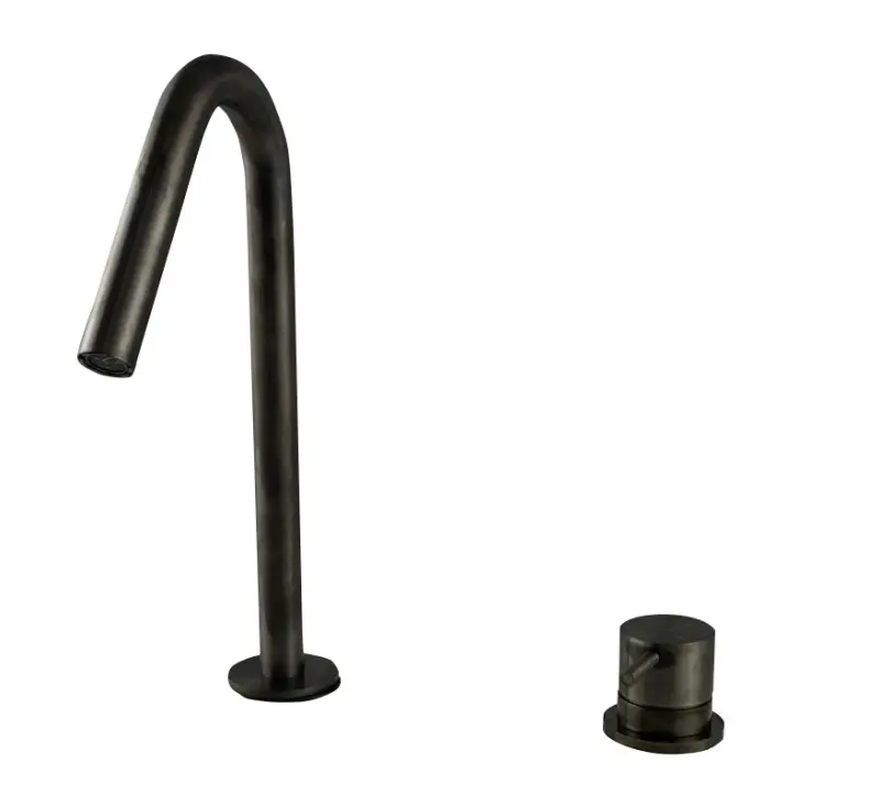 Torneira de lavatório Waterrevolution Flow de 2 furos PVD Gun Metal com pequeno V 120 mm de saída T1121VGME