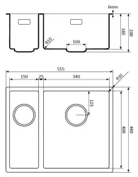 Lorreine 1534BQ-FU preto Quartz 1,5 cuba dupla de 1534cm instalação inferior montagem nivelada preto com válvula cesta preta 1208954005