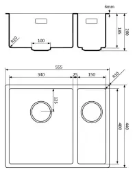 Lorreine 3415BQ-FU Quartzo preto 1,5 cuba dupla 3415cm montagem inferior montagem plana preto com válvula cesta preta 1208954008