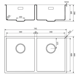 Lorreine 3434BQ-FU pia dupla de quartzo preta 3434cm de embutir com montagem nivelada, preta com válvula cesto preta 1208954009