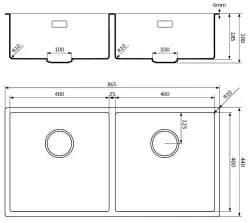 Lorreine pia dupla de Quartzo preta 4040cm com montagem inferior e montagem nivelada, preta com válvula cesta de cobre 1208954027