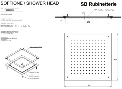 SB Rubinetterie chuveiro de teto embutido quadrado de corian solid surface branco fosco 30cm 1208954082
