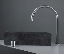 Waterevolution Flow torneira de lavatório de 2 furos totalmente em aço inoxidável com bica alta em U de 200mm T1122UIE