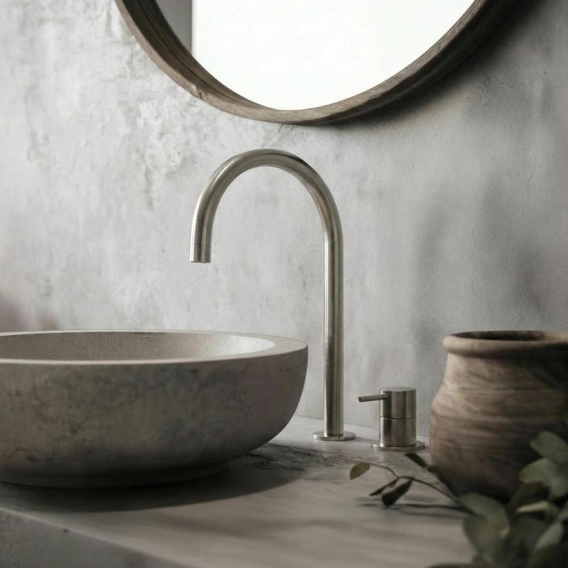 Torneira de lavatório Waterevolution Flow de 2 furos totalmente em aço inoxidável com bico alto de 200 mm T1122UIE