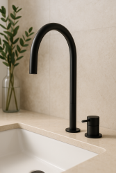 Torneira de lavatório Watervolution Flow de 2 furos, preta, com bico alto de 200 mm T1122UPR