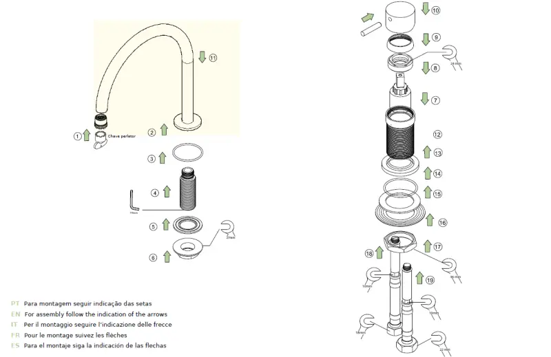 Torneira de lavatório Watervolution Flow de 2 furos, preta, com bico alto de 200 mm T1122UPR