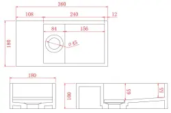 Solid-S Fonte em superfície sólida, preto mate, 36 cm (L) x 18 cm (P) x 10 cm (A), com tampa, modelo à esquerda, sem orifício para torneira, 1208954157