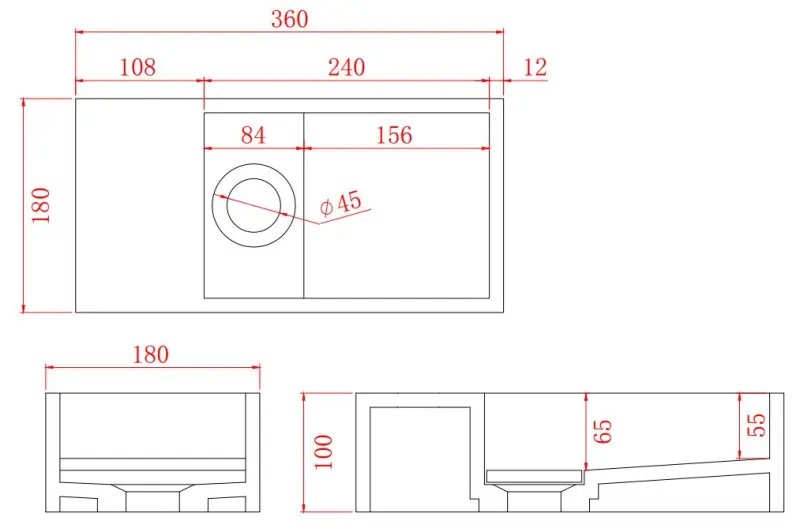 Solid-S Fonte em superfície sólida, preto mate, 36 cm (L) x 18 cm (P) x 10 cm (A), com tampa, modelo à esquerda, sem orifício para torneira, 1208954157