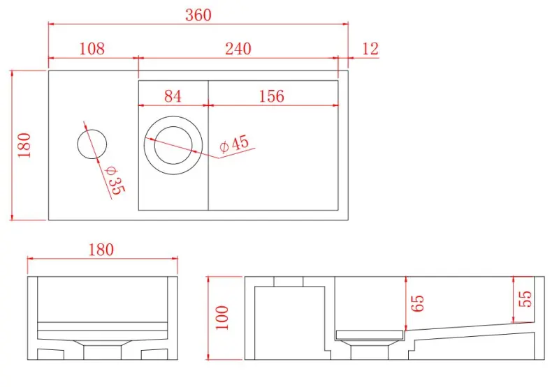 Solid-S Fonte em solid surface, preto mate, 36 cm (L) x 18 cm (P) x 10 cm (A), com tampa, modelo à esquerda com orifício para torneira 1208954158