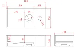 Solid-S Fonte em solid surface, preto mate, 36 cm (L) x 18 cm (P) x 10 cm (A), com tampa, modelo à direita com orifício para torneira 1208954163