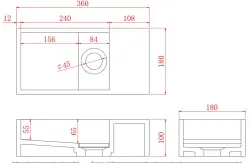 Solid-S Fonte em superfície sólida, preto mate, 36 cm (L) x 18 cm (P) x 10 cm (A), com tampa, modelo à direita, sem orifício para torneira, 1208954164