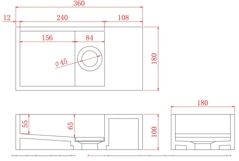 Solid-S Fonte em superfície sólida, preto mate, 36 cm (L) x 18 cm (P) x 10 cm (A), com tampa, modelo à direita, sem orifício para torneira, 1208954164