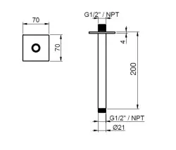 Braço de teto redondo para chuveiro SB Square 316, 20cm, escovado, aço inoxidável maciço 316.