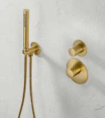 Conjunto de Chuveiro Redondo SB embutido em latão escovado PVD completo