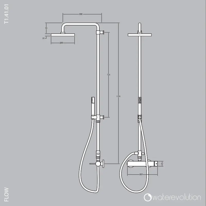 Waterevolution Flow shower combination with thermostat and rain shower full stainless steel T141TIE