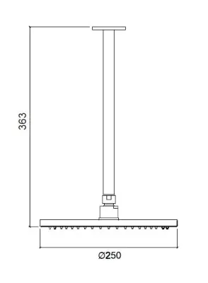 Chuveiro de cabeça Waterrevolution Flow 250 mm com conexão de teto PVD Gun Metal T164225GME