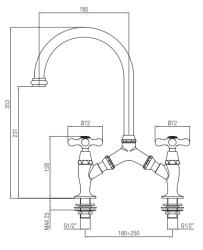 Clássica PB Torneira de cozinha clássica nostálgica Bronze com distância variável entre centros 2 furos 18-25cm 1208954352