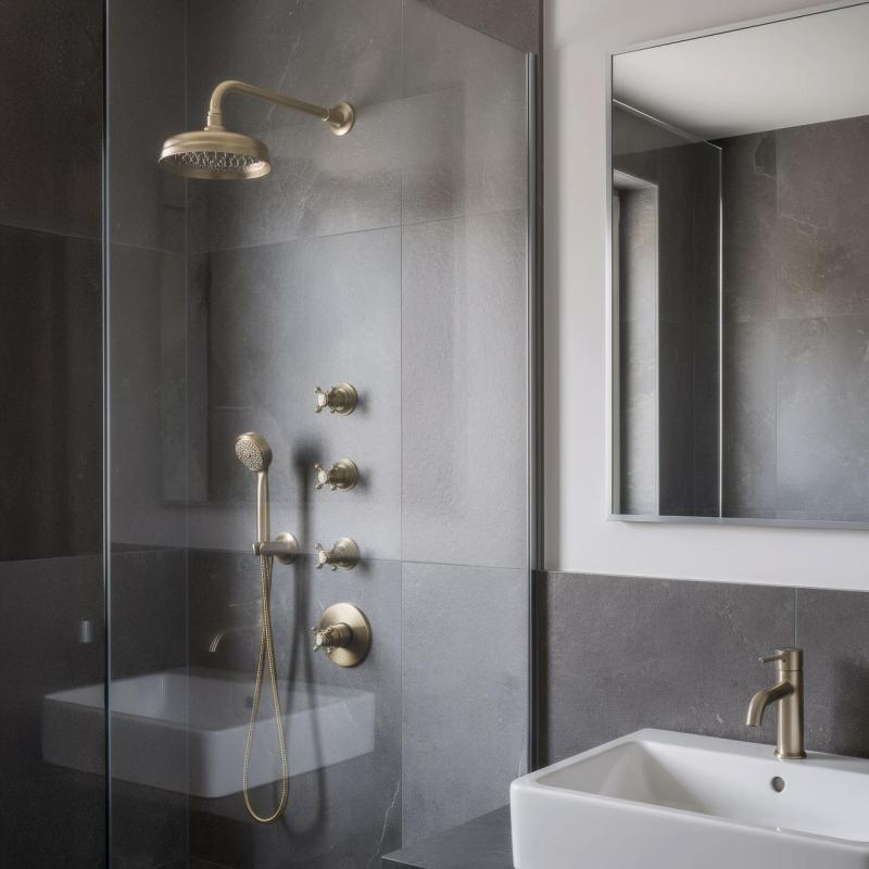 PB Classic nostálgico embutido termostato de chuveiro com 3 torneiras de bronze