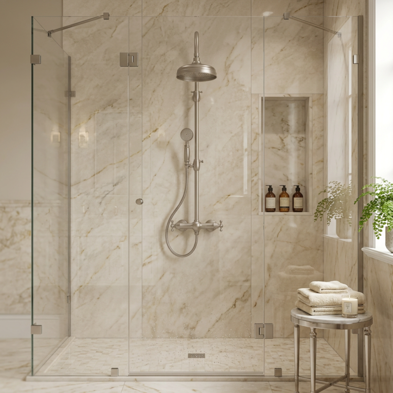 PB Classic shower column classic with thermostatic faucet and rain shower stainless steel