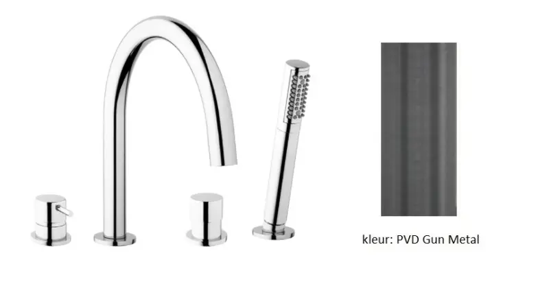 Waterevolution Flow 4-hole bath faucet for Bathtub rim mounting full PVD Gun Metal T138GME