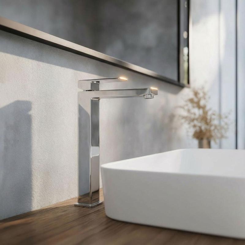 Misturador monocomando alto para lavatório PB Kiki, com uma abertura, em cromo, para lavatórios tipo cuba.