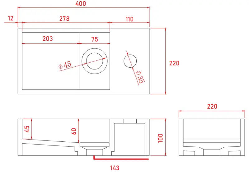 Fonte de superfície sólida Solid-S Marble B40xD22xH10cm, mármore preto fosco à direita com furo para torneira 1208954634.