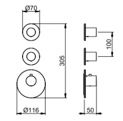 SB 316 ESTÉTICA Torneira Termostática Embutida Redonda com 2 Saídas / 2 x Torneira de Parada Totalmente em Aço Inoxidável 1208954919
