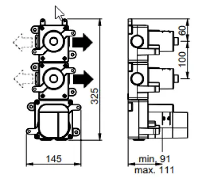 SB 316 AESTHETICS Round Misturador termostático embutido com 2 saídas / 2 x válvula de fechamento PVD metal escovado 1208954945