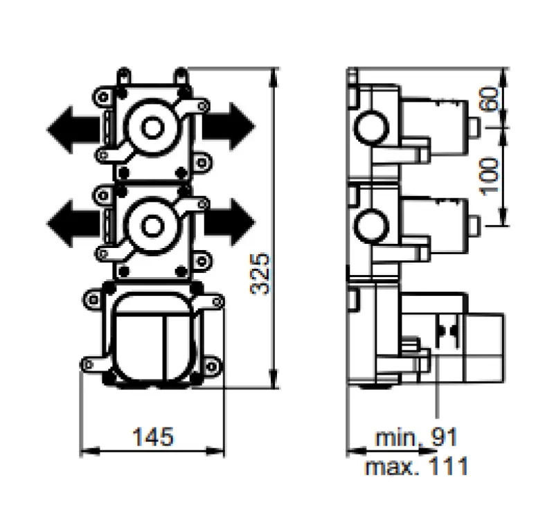SB 316 AESTHETICS Round concealed thermostatic mixer with 4 outlets / 2 shut-off and diverter valves, chrome 1208954960