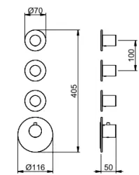 SB 316 ESTÉTICA Torneira termostática embutida redonda com 3 saídas/ 3x válvula de fechamento PVD cobre escovado 1208954965