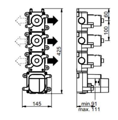 SB 316 ESTÉTICA Torneira termostática embutida redonda com 3 saídas/ 3x válvula de fechamento PVD cobre escovado 1208954965