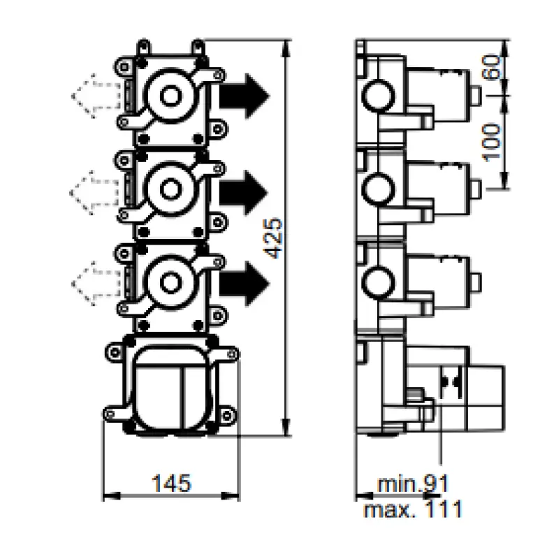 SB AESTHETICS Round concealed thermostatic mixer with 3 outlets / 3 shut-off valves, matt white 1208954970