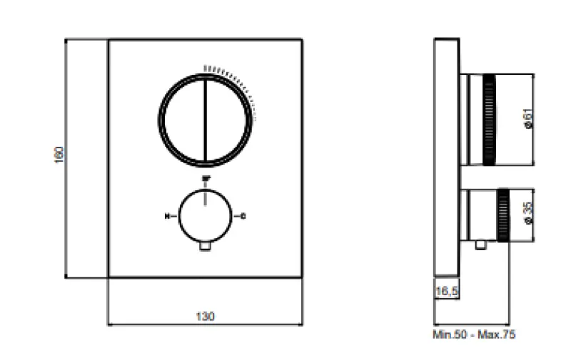 SB Push Square concealed thermostatic mixer with push button diverter and flow regulator PVD gold 1208955129