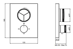 SB Push Square Embutida Termostática com Botão de Pressão, 3 Vias, Seletor e Controle de Volume PVD Gun Metal 1208955138
