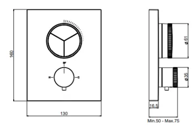 SB Push Square Embutida Termostática com Botão de Pressão, 3 Vias, Seletor e Controle de Volume PVD Gun Metal 1208955138