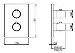 SB Universal Round on Square Embutido misturador termostático com 3 saídas totalmente em Aço Inoxidável 316 1208955196