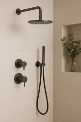 Waterevolution Flow conjunto de chuveiro embutido com termostato, chuveiro de teto e ducha manual em metal gun.