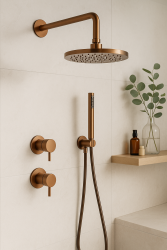 Waterevolution Flow conjunto de chuveiro embutido com termostato, ducha de teto e ducha manual em cobre escovado PVD