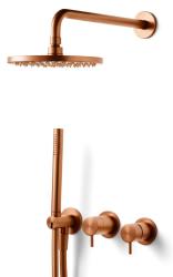 Waterevolution Flow conjunto de chuveiro embutido com termostato, ducha de teto e ducha manual em cobre escovado PVD