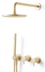 Waterevolution Flow conjunto de chuveiro embutido com termostato, chuveiro de teto e chuveiro de mão, PVD escovado light gold