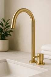 Torneira de lavatório Waterrevolution Flow de 2 furos com bico alto de 200 mm Light Gold T1122UWGE